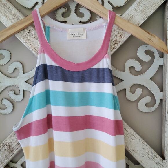143 Story Women's Soft French Terry Stripe Babydoll Halter Tank Top Tunic - Picture 7 of 14